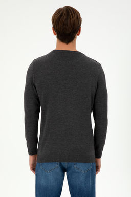 Erkek Slim Fit Bisiklet Yaka Antrasit Melanj Kazak - U.s. polo assn фото 5