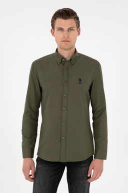 Мужская базовая рубашка цвета хаки с длинным рукавом Неожиданная скидка в корзине