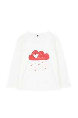 Ekru*001 K?z Cocuk Kalp Desenli Bisiklet Yaka Pamuklu Orme T-Shirt TKDAW25TS00010 - Trendyolmilla фото 2