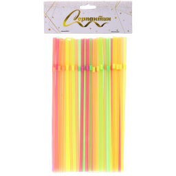 Цена за 10 шт. Трубочка для коктейля 5*210мм в наборе 50 шт цветная