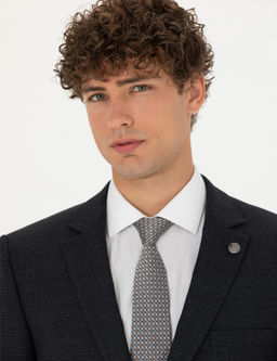 Lacivert Ex. Slim Fit Y_n Kar___ml_ Tak_m Elbise