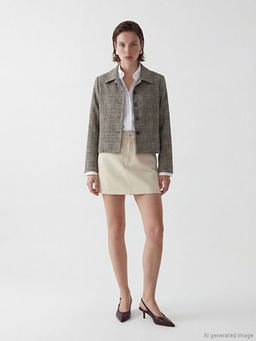 G?mlek Yaka Ekose Kad?n Ceket