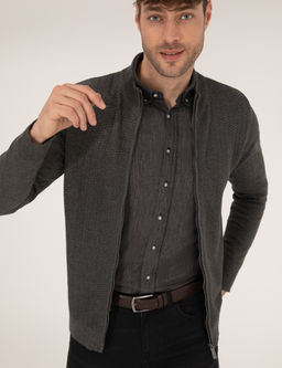 Gri Melanj Slim Fit Fermuarl_ Triko H_rka