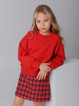 Костюм Мишель(Свит+юбка), ФУ цвет Красн/Клетка,78%х/б,16%пэ,6%л