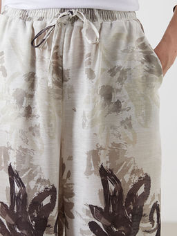 Beli Lastikli ?i?ekli Geni? Pa?a Kad?n Pantolon