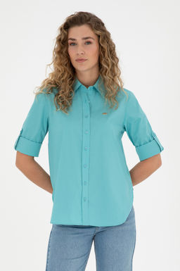 Рубашка U. S. Polo Assn женская с длинным рукавом мятная хлопок - U.s. polo assn фото 8