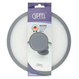 52436 GIPFEL Крышка стеклянная MOORE 18 см с силиконовым ободом. Цвет: светло-серый. Материал: закаленное стекло, силикон, нержавеющая сталь 18/8