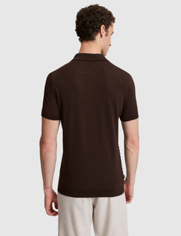 Koyu Kahverengi Slim Fit Keten Kar___ml_ Apa_ Yaka Triko Ti__rt