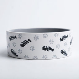 Миска для кошек керамическая Пижон Рыбные косточки и лапки 300 мл, 12.54.5 см, серая  фото 5