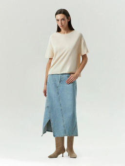 ЕМКА / Джинсовая юбка миди косого кроя