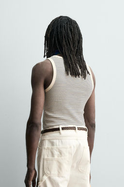 CAMISETA TANK JACQUARD RAYAS X AARON LEVINE / Crudo / Azul
