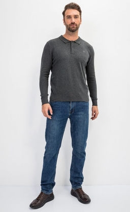 Джемпер мужской с отложным воротником и планкой на пуговицах F221-15-22021 темно-серый меланж - Fine joyce фото 6