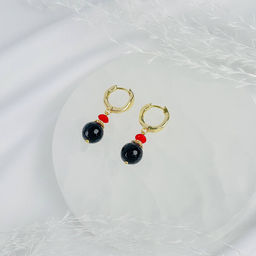 Серьги двойные из черного Агата и Коралла - Радуга самоцветов фото 2