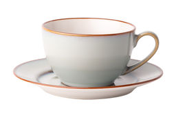 Пара чайная, керамика, серо-бежевая, с коричневым кантом, Mandala LUNASOL