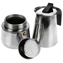 Кофеварка из нержавеющей стали, гейзерная, на 2 чашки, 170мл д8см h14,5см, бакелитовая ручка, подарочная коробка (Китай) - Домашняя мода фото 2