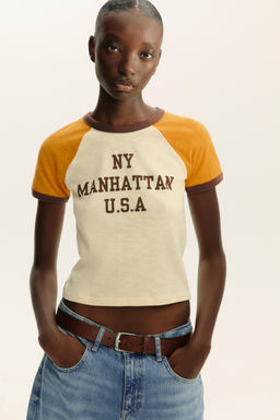 SLOGAN T-SHIRT WITH RIBBED TRIM - Zara фото 18