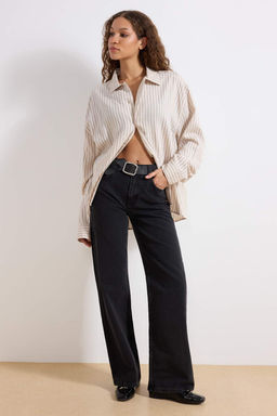 Siyah Y_ksek Bel Wide Leg Smoke Geni_ Pa_a %100 Pamuk Non-Stretch Jeans TWOSS23JE00068 - Trendyolmilla фото 6