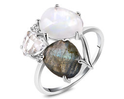 Кольцо, горный хрусталь , лабрадорит , лунный камень, Богема