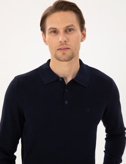 Lacivert Slim Fit Polo Yaka Basic Triko Kazak - Pierre cardin фото 2