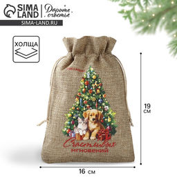 Цена за 5 шт. Мешочек новогодний подарочный с термонаклейкой Счастливых мгновений, 16?24 см 1.5 см