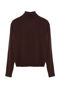 Koyu Kahverengi Yunlu Bal?kc? Yaka Triko Kazak TWOAW25KZ00026 - Trendyolmilla фото 6