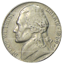 Монета 5 центов 1969 года S США