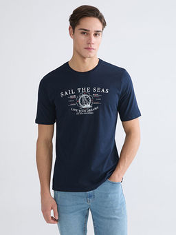 Bisiklet Yaka Bask?l? Penye Erkek Ti??rt