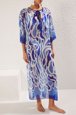 TRENDYOLMILLA Leopar Desenli Maxi Dokuma Baglamal? Sifon Plaj Elbisesi TBESS25EL00006 фото 12