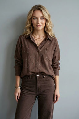 K13470 Рубашка OVER SIZE КОРИЧНЕВЫЙ