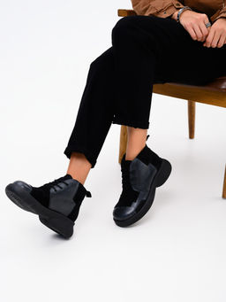 Ботинки 305.927bl.Вакса черная+черная замша/байка