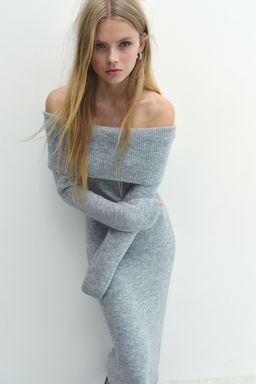 Vestido off-the-shoulder en punto fino - H&m фото 3