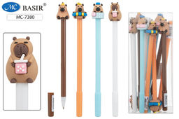 Цена за 5 шт. Ручка шар. "Капибара" (MC-7380) синяя, 0,5мм, цветной корпус, наконечник с фигуркой