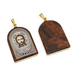 Кулон из обсидиана арка с окантовкой Иисус Христос 19*25мм.