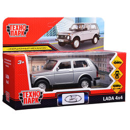 Машина металл LADA 4x4 12 см, двери, багаж, инерц, серебристый