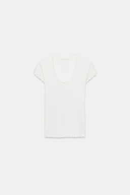CAMISETA MANGA CORTA CON LINO / Crudo - Zara фото 4