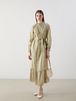 F?rf?rl? Dik Yaka Desenli G?mlek Elbise