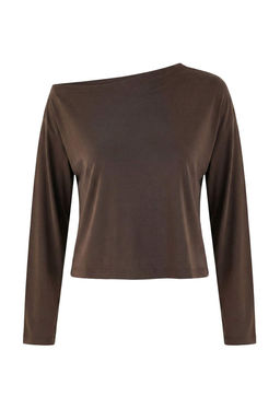 Kahverengi Modall? More Sustainable Kay?k Yaka Relaxed/Rahat Kesim Orme Bluz TWOAW25BZ00282
