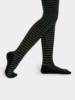 Цена за 3 пары! Колготы для девочек с махровой стопой черные в полоску