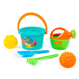 Набор детский №205 ( ведро среднее 1л , лопатка, грабельки,2 формочки, лейка малая №4) арт. 4375