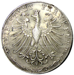 2 гульдена 1855 года Германские государства  Франкфурт  300 лет религиозному миру