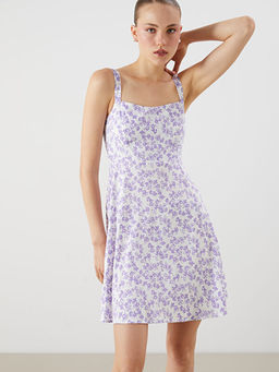 ?i?ekli Ask?l? Belden Oturtmal? Mini Elbise