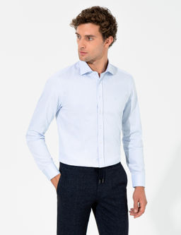 Голубая базовая рубашка зауженного кроя с длинным рукавом - Cacharel фото 9