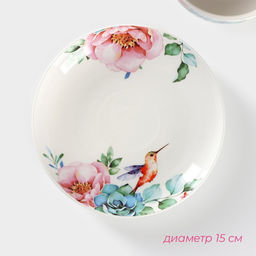Сервиз чайный Доляна Пташка, 12 предметов: 6 чашек 250 мл, 6 блюдец d=15 см, фарфор, белый