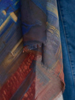 ШЕЛК ХЛОПОК ВИСКОЗА Большой, красивый двусторонний платок с рисунком в стиле арт-декои необычной текстурой ткани - Tantino фото 2