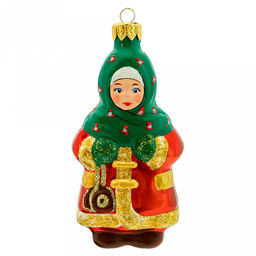 Елочная игрушка фигурка стеклянная Девочка зимой-1 5,6х3,7х12см, ручная художественная роспись, подарочная упаковка (Россия)