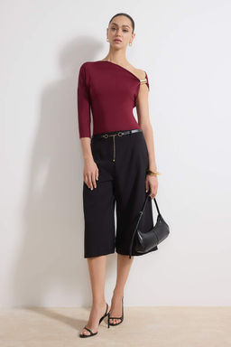 Murdum Fitted/Vucuda Oturan Asimetrik Yaka Aksesuar Detayl? Esnek Orme Bluz TWOSS26BZ00264 - Trendyolmilla фото 2