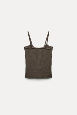 PLAIN LINEN BLEND KNIT TOP WITH KNOT DETAIL - Zara фото 12