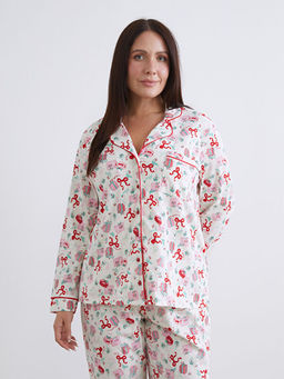 G?mlek Yaka Y?lba?? Temal? Kad?n Pijama Tak?m?