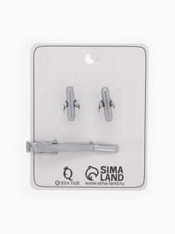 Набор мужской Запонки + Зажим для галстука классика, цвет серебро