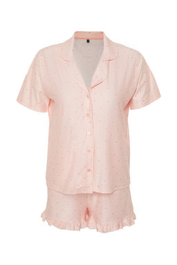 Trendyolmilla Somon Puantiyeli F?rf?r Detayl? Sortlu Orme Pijama Tak?m? THMSS24PT00284  фото 6